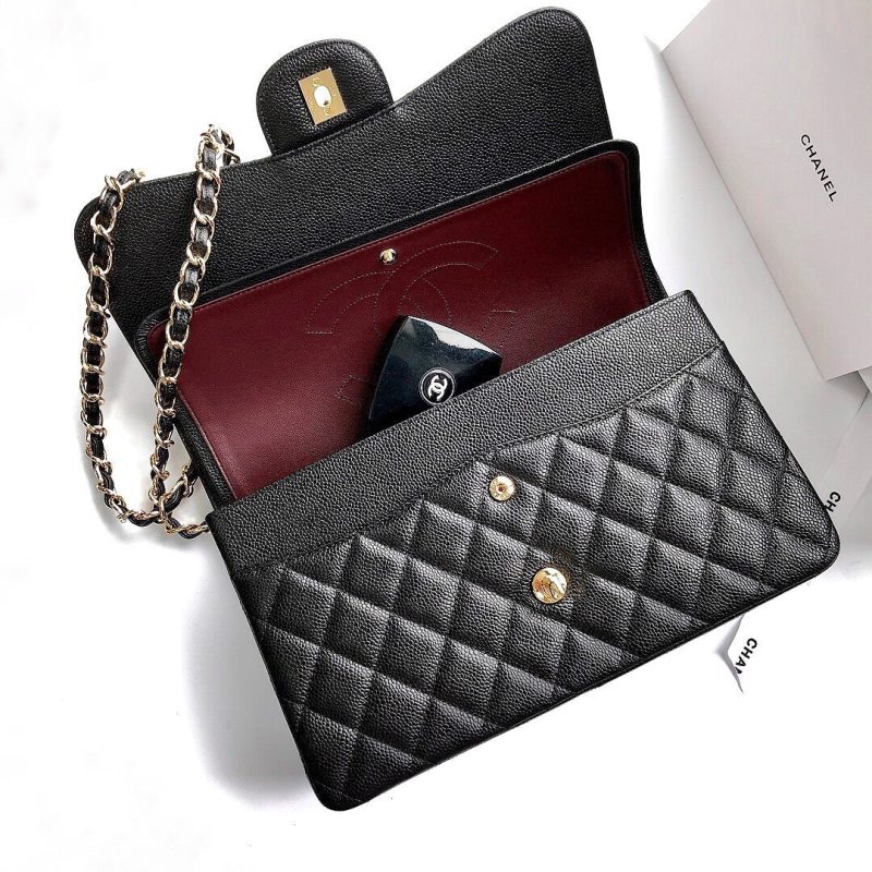 CC Classic Jumbo 30cm Black Caviar Gold Hardware