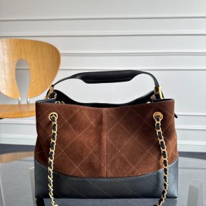 CC 25A Small Tote 36cm Chocolate Brown Suede Black Calfskin