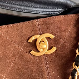 CC 25A Small Tote 36cm Chocolate Brown Suede Black Calfskin