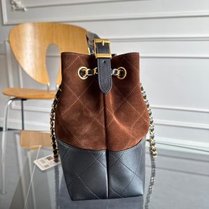 CC 25A Small Tote 36cm Chocolate Brown Suede Black Calfskin