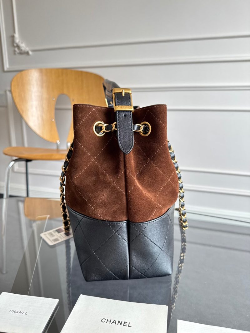 CC 25A Small Tote 36cm Chocolate Brown Suede Black Calfskin