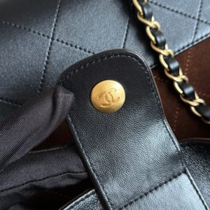 CC 25A Small Tote 36cm Chocolate Brown Suede Black Calfskin