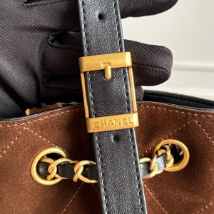 CC 25A Small Tote 36cm Chocolate Brown Suede Black Calfskin