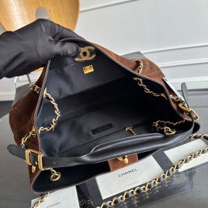 CC 25A Small Tote 36cm Chocolate Brown Suede Black Calfskin