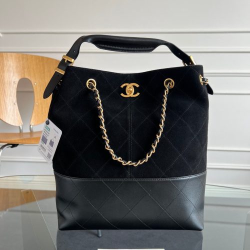 13405399038004470 CC 25A Tote Bag Black Suede Black Calfskin