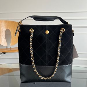 CC 25A Tote Bag Black Suede Black Calfskin