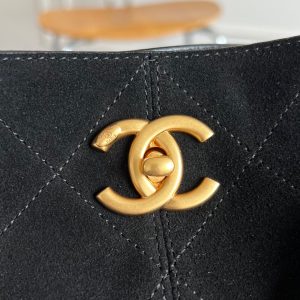 CC 25A Tote Bag Black Suede Black Calfskin