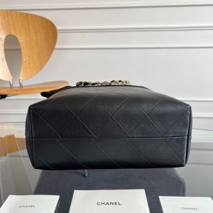 CC 25A Tote Bag Black Suede Black Calfskin