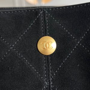 CC 25A Tote Bag Black Suede Black Calfskin