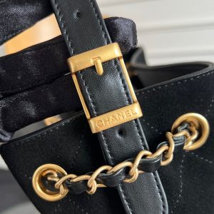 CC 25A Tote Bag Black Suede Black Calfskin