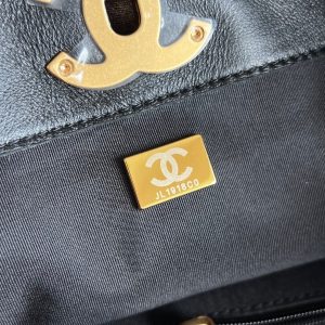 CC 25A Tote Bag Black Suede Black Calfskin