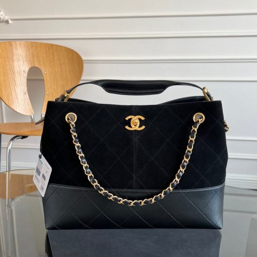 13405399062700346 CC 25A Small Tote 36cm Black Suede Black Calfskin