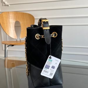 CC 25A Small Tote 36cm Black Suede Black Calfskin