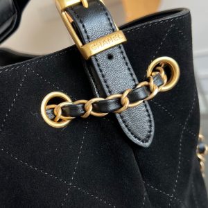 CC 25A Small Tote 36cm Black Suede Black Calfskin