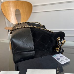 CC 25A Small Tote 36cm Black Suede Black Calfskin