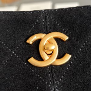 CC 25A Small Tote 36cm Black Suede Black Calfskin