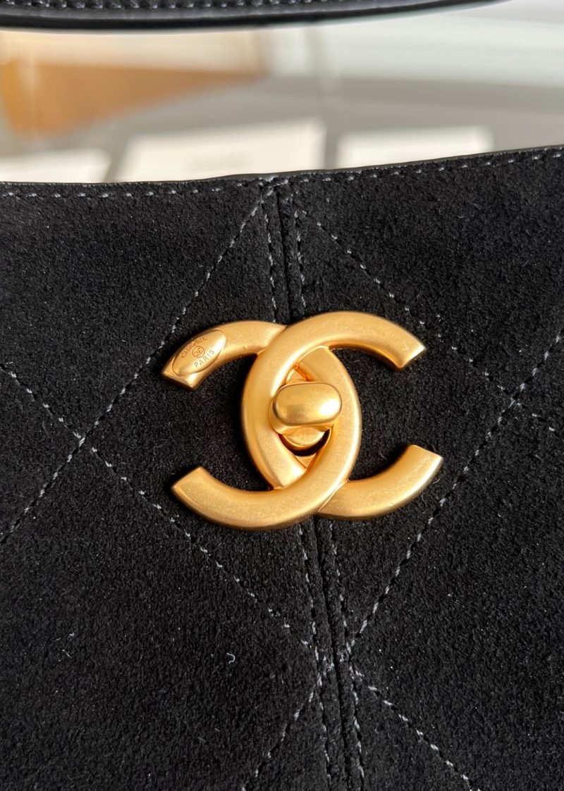 CC 25A Small Tote 36cm Black Suede Black Calfskin