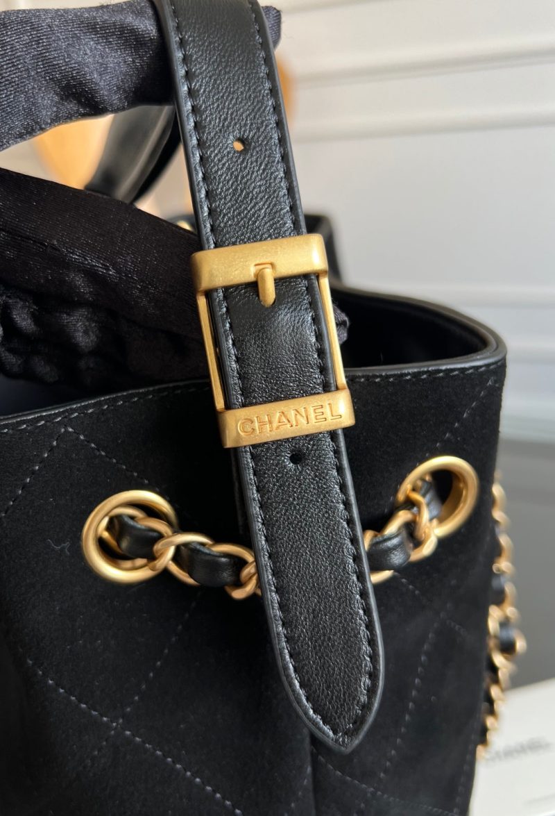 CC 25A Small Tote 36cm Black Suede Black Calfskin