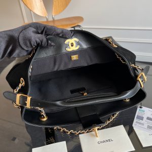 CC 25A Small Tote 36cm Black Suede Black Calfskin