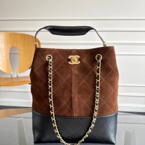 13405399163069941 CC 25A Tote Bag Chocolate Brown Suede Black Calfskin