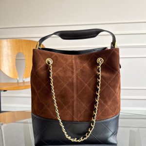 13405399165908159 CC 25A Tote Bag Chocolate Brown Suede Black Calfskin