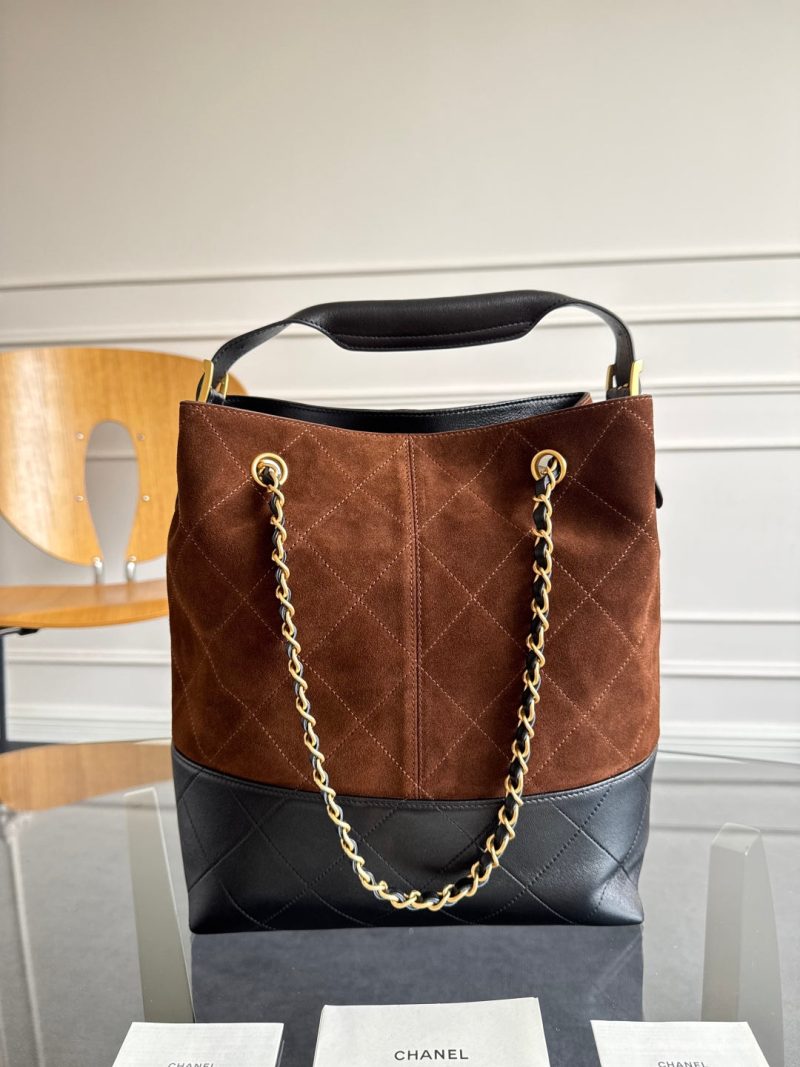 13405399165908159 CC 25A Tote Bag Chocolate Brown Suede Black Calfskin