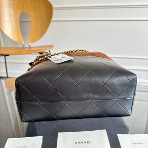 13405399167223390 CC 25A Tote Bag Chocolate Brown Suede Black Calfskin