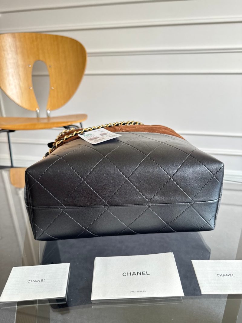 13405399167223390 CC 25A Tote Bag Chocolate Brown Suede Black Calfskin