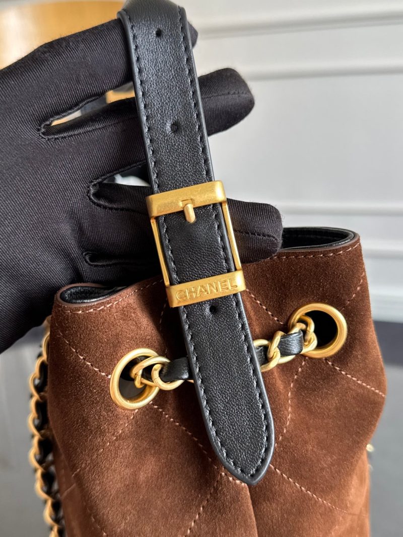 13405399168547382 CC 25A Tote Bag Chocolate Brown Suede Black Calfskin