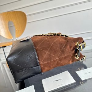 13405399169751548 CC 25A Tote Bag Chocolate Brown Suede Black Calfskin