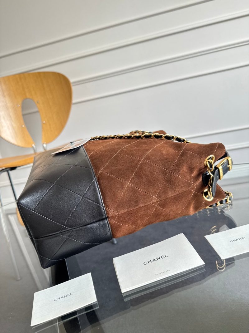 13405399169751548 CC 25A Tote Bag Chocolate Brown Suede Black Calfskin