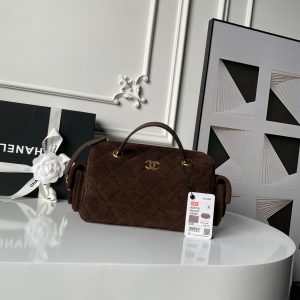 Chanel 25K Bowling 23.5 Brown Bag Suede 275906