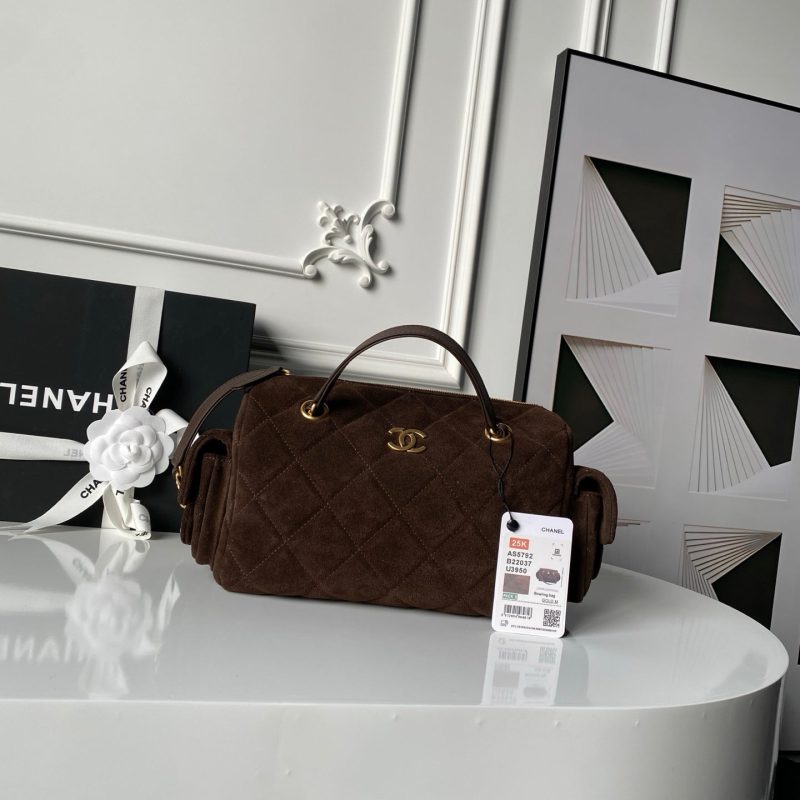 Chanel 25K Bowling 23.5 Brown Bag Suede 275906
