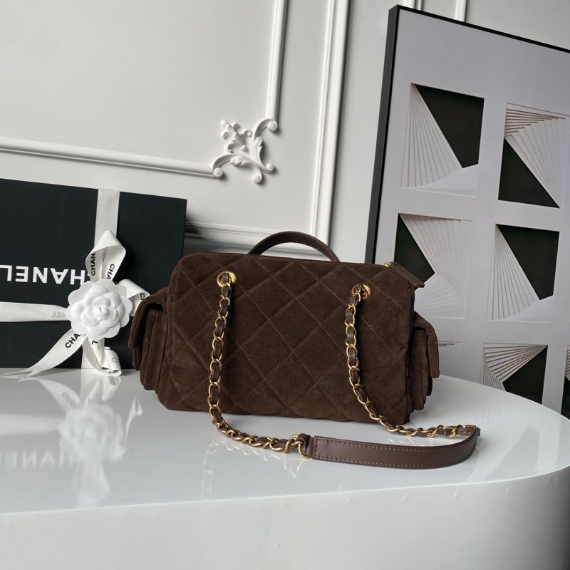 Chanel 25K Bowling 23.5 Brown Bag Suede 275906