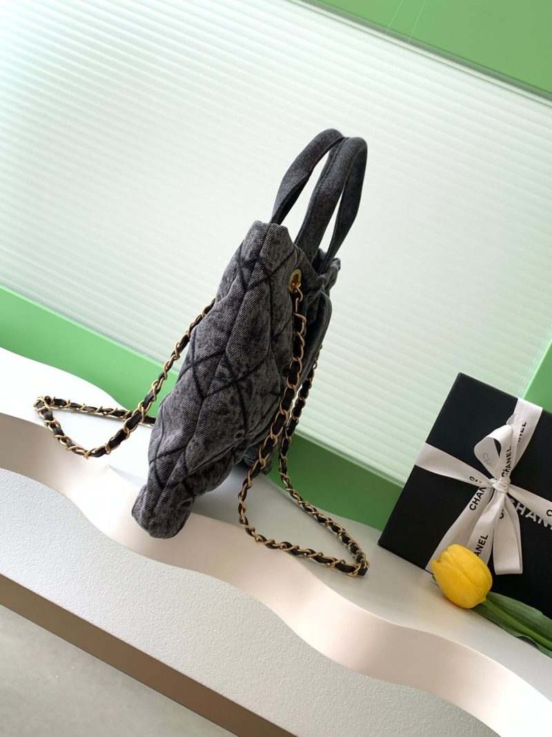 Chanel 25K Bow Bag 38cm Dark Gray Gold Denim Leather 275871