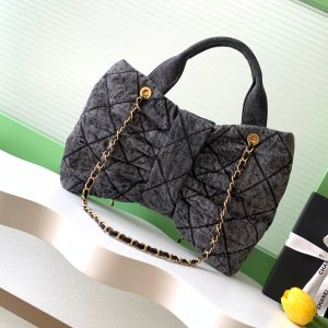 Chanel 25K Bow Bag 38cm Dark Gray Gold Denim Leather 275871