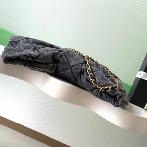 Chanel 25K Bow Bag 38cm Dark Gray Gold Denim Leather 275871