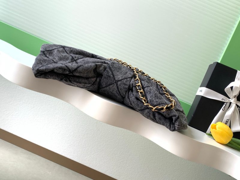 Chanel 25K Bow Bag 38cm Dark Gray Gold Denim Leather 275871