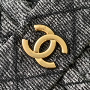 Chanel 25K Bow Bag 38cm Dark Gray Gold Denim Leather 275871