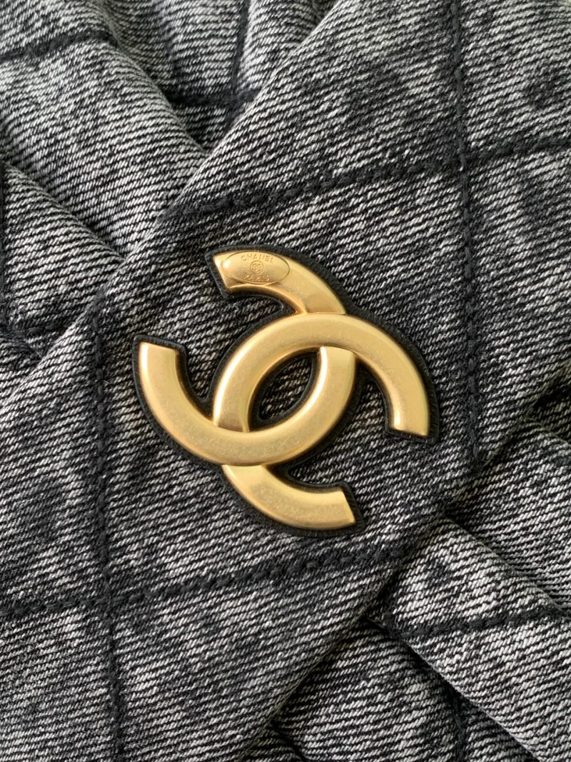 Chanel 25K Bow Bag 38cm Dark Gray Gold Denim Leather 275871