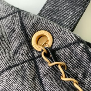 Chanel 25K Bow Bag 38cm Dark Gray Gold Denim Leather 275871