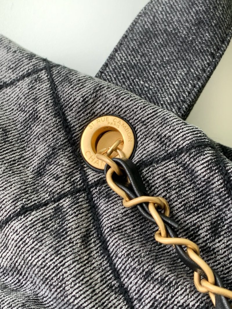 Chanel 25K Bow Bag 38cm Dark Gray Gold Denim Leather 275871