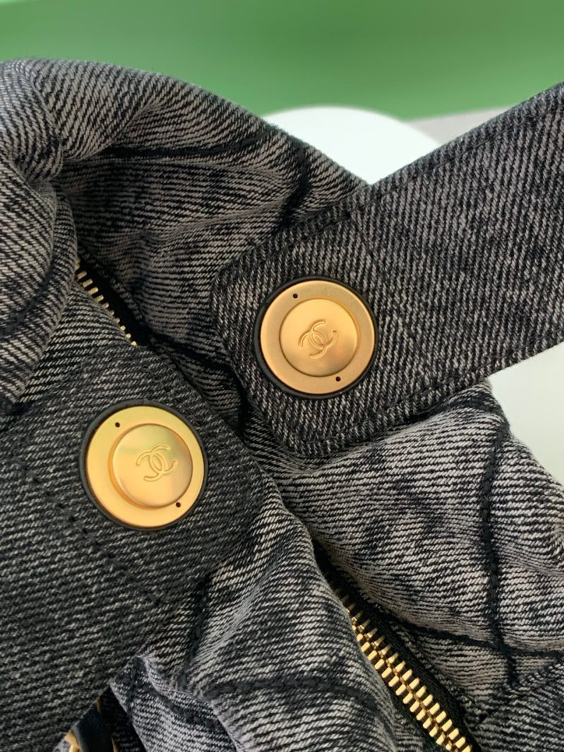 Chanel 25K Bow Bag 38cm Dark Gray Gold Denim Leather 275871