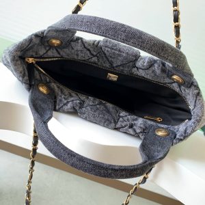 Chanel 25K Bow Bag 38cm Dark Gray Gold Denim Leather 275871