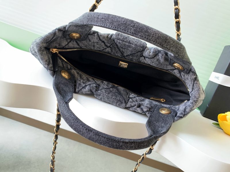 Chanel 25K Bow Bag 38cm Dark Gray Gold Denim Leather 275871