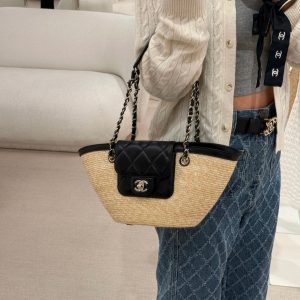 CC 26C Small Woven Basket Bag 34cm Natural Wheat Straw