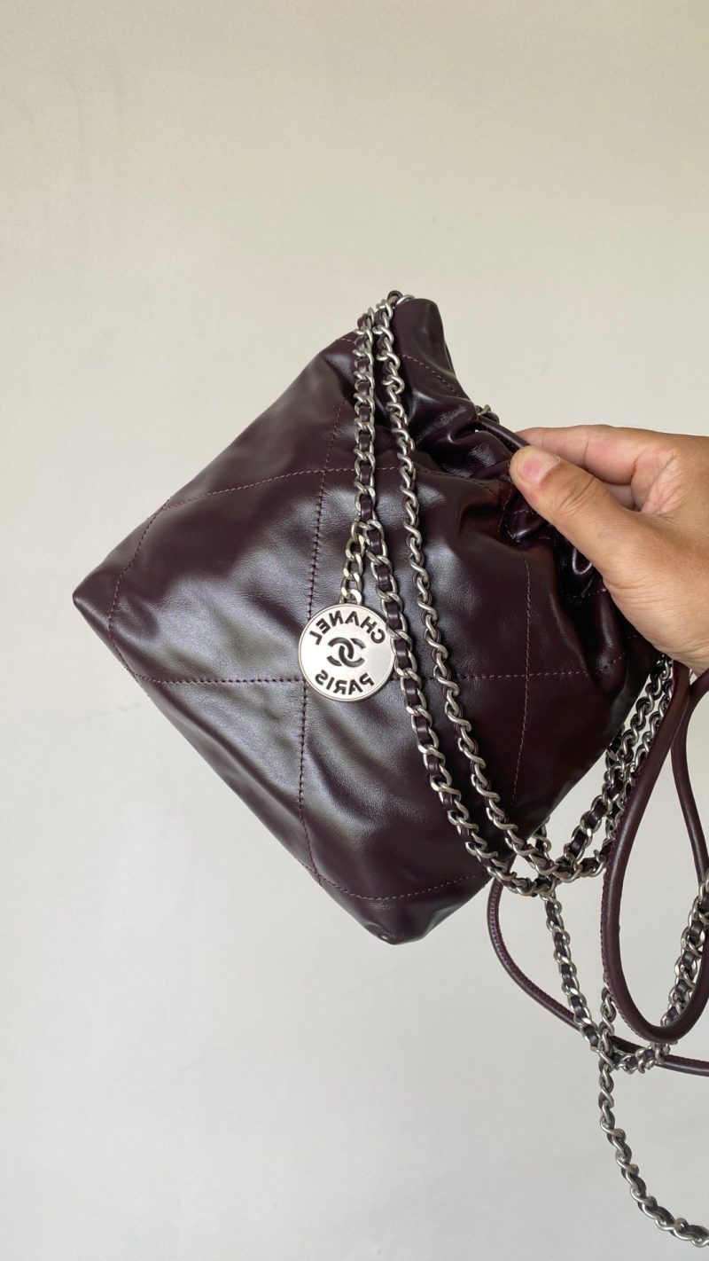 CC 24A Mini Hobo Bag 20cm Molten Dark Chocolate and Burgundy Lambskin SHW