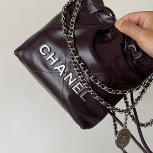 CC 24A Mini Hobo Bag 20cm Molten Dark Chocolate and Burgundy Lambskin SHW