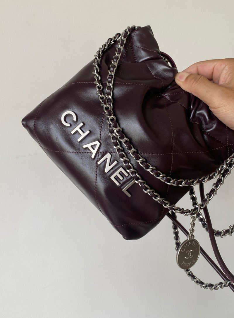 CC 24A Mini Hobo Bag 20cm Molten Dark Chocolate and Burgundy Lambskin SHW