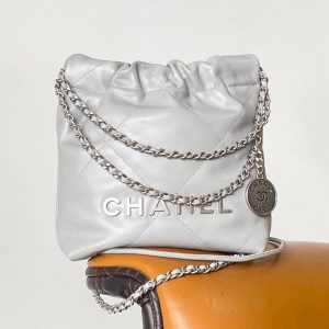 CC 23C Mini Hobo Bag 20cm Light Gray-Silver Lambskin SHW